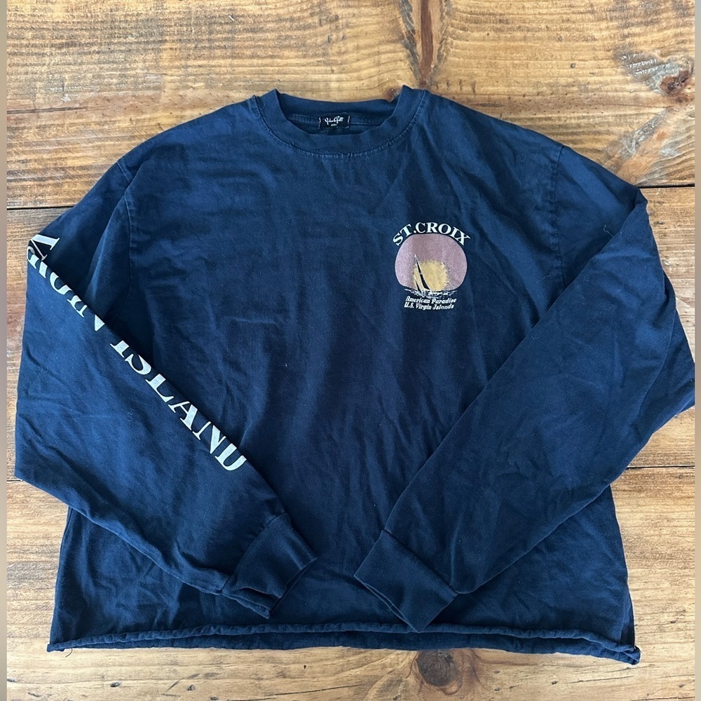 John Galt Navy Blue Long Sleeve Graphic T-Shirt Size S